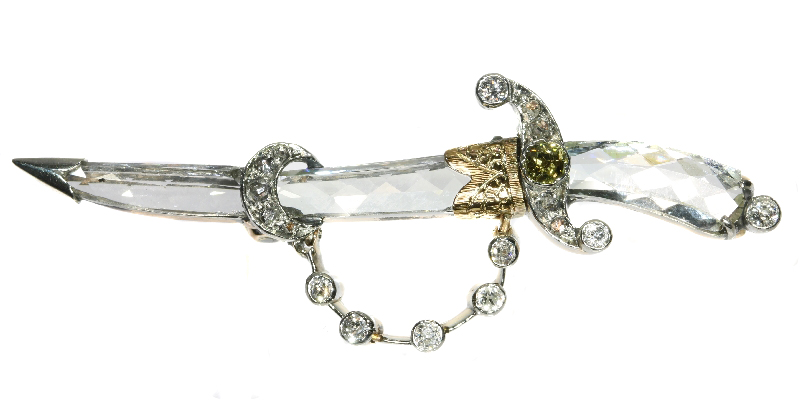 Antique sword brooch from solid pieces of diamond cut into hilt and blade shape (image 2 of 7)